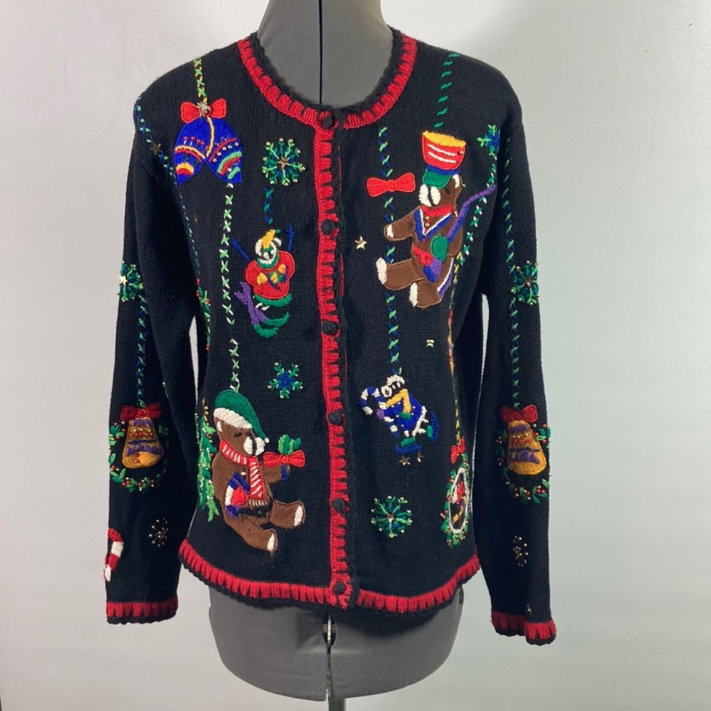 Studio Christmas Beaded Embroidery Sweater Size M